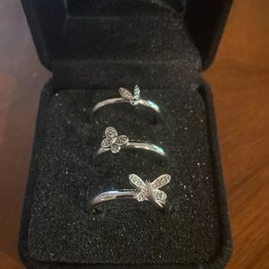 Stackable silver rings with diamonds accents